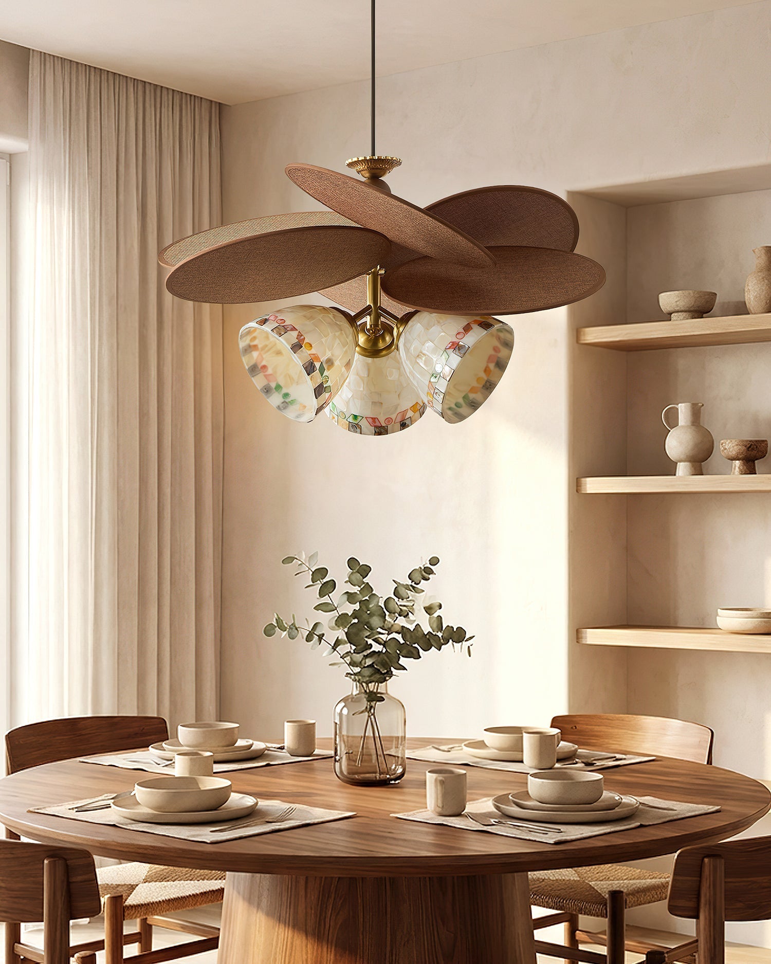 The 1-light model of the Zinnia Flora Chandelier in a cozy corner.