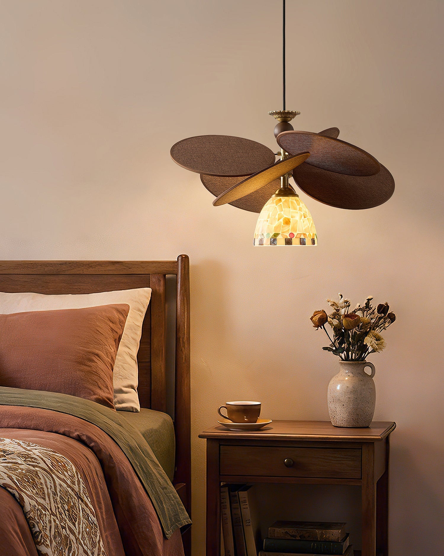 Zinnia Flora Chandelier in a coastal boho living room setting.