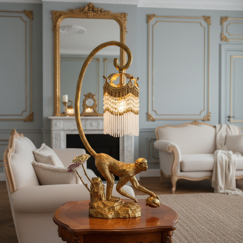 Detail shot of the lustrous brass finish on the lamp's body.