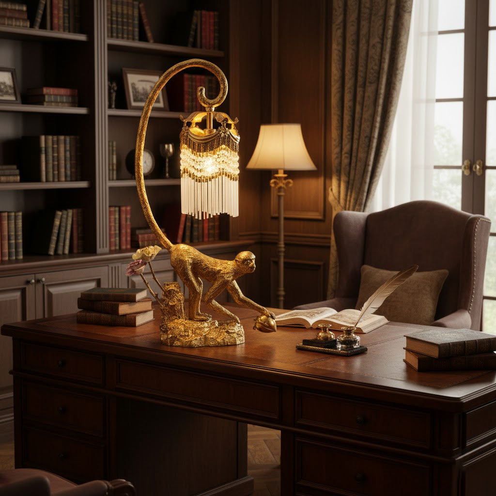 The Zira Table Lamp shown on a bedside table, providing warm light.