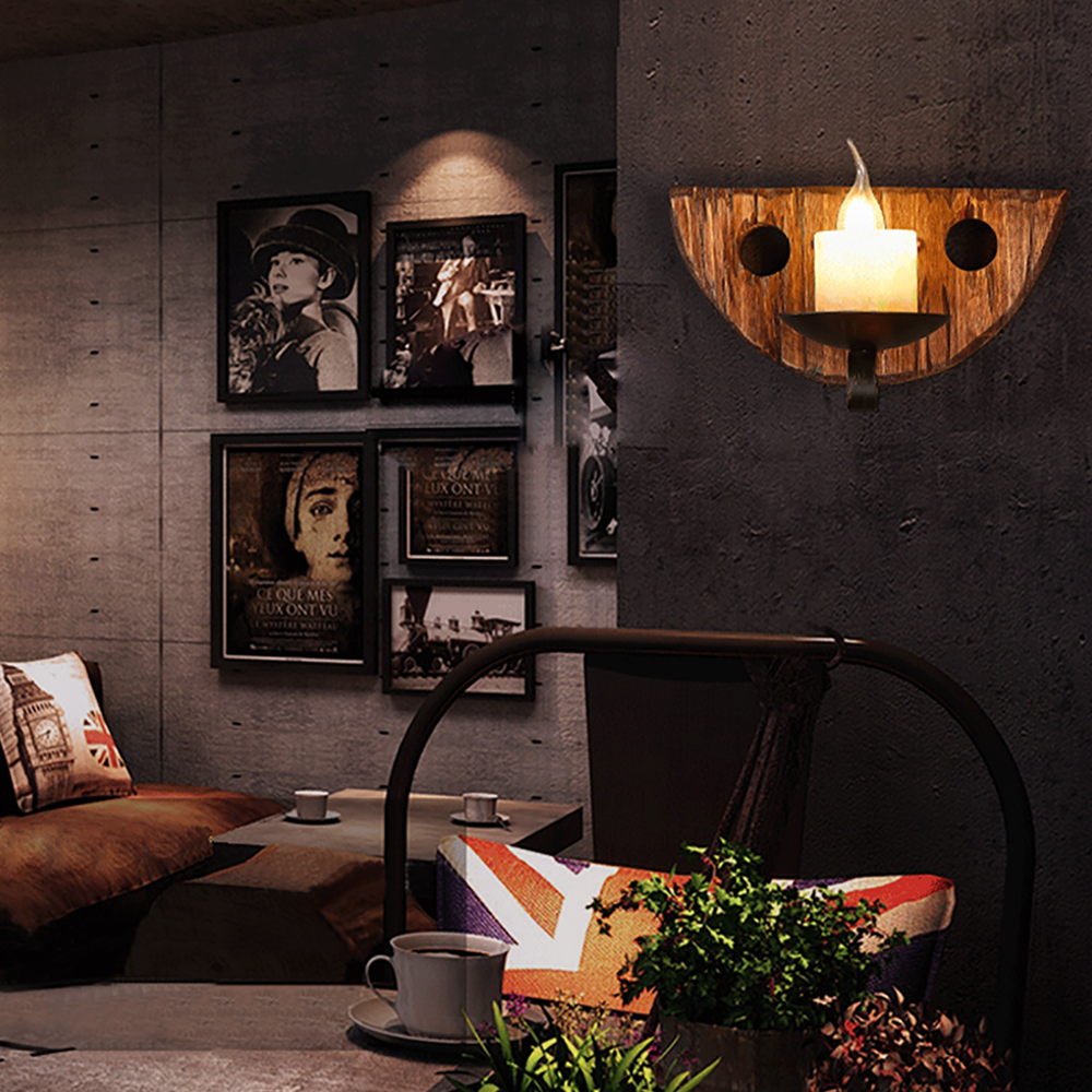 Epoch Vintage Candle Semicircle Wall Lamp, Wood/Metal, Bedroom - Neutral Decor