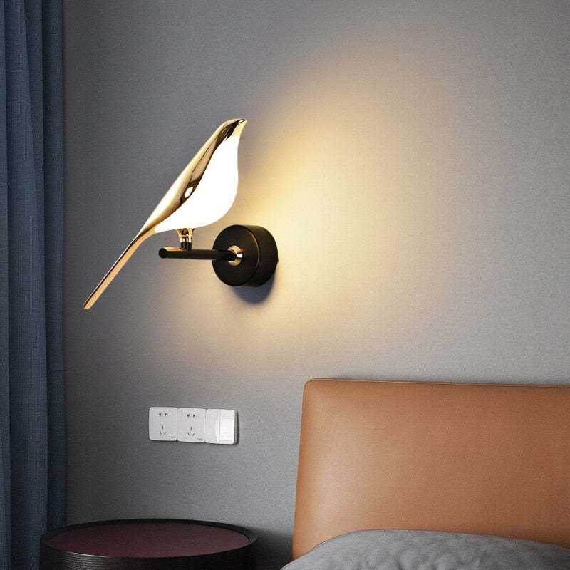 Arisha Minimalist Magpie Bird Metal Wall Lamp, Bedroom - Neutral Decor