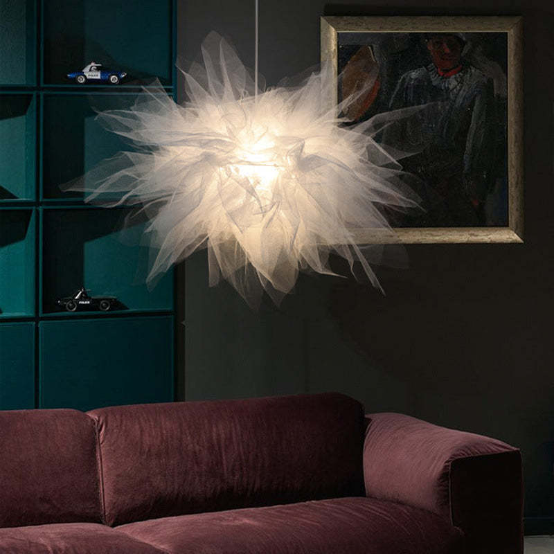 Arisha Modern Flower Fabric Pendant Light, Bedroom, White - Neutral Decor