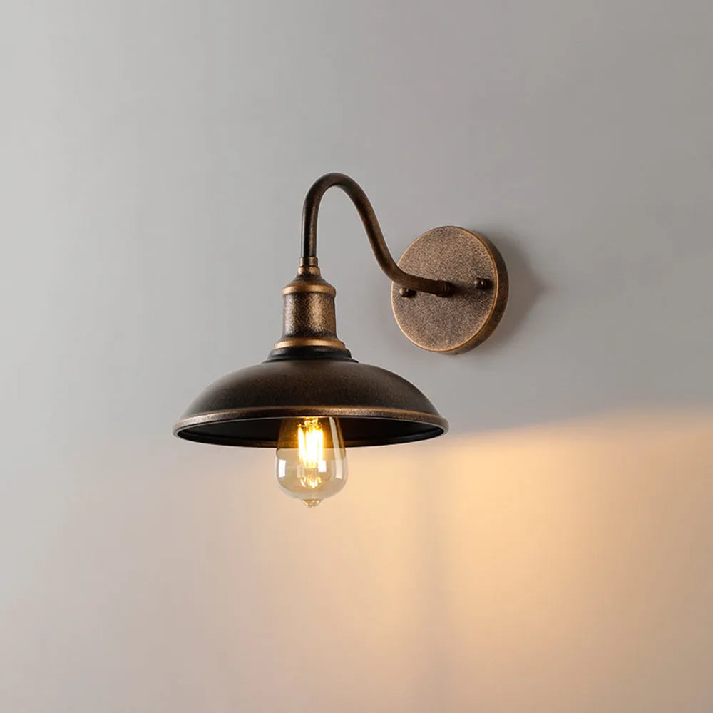 Ray Rustic Bowl Shaped Metal Wall Lamp, Antique Brass - Neutral Decor