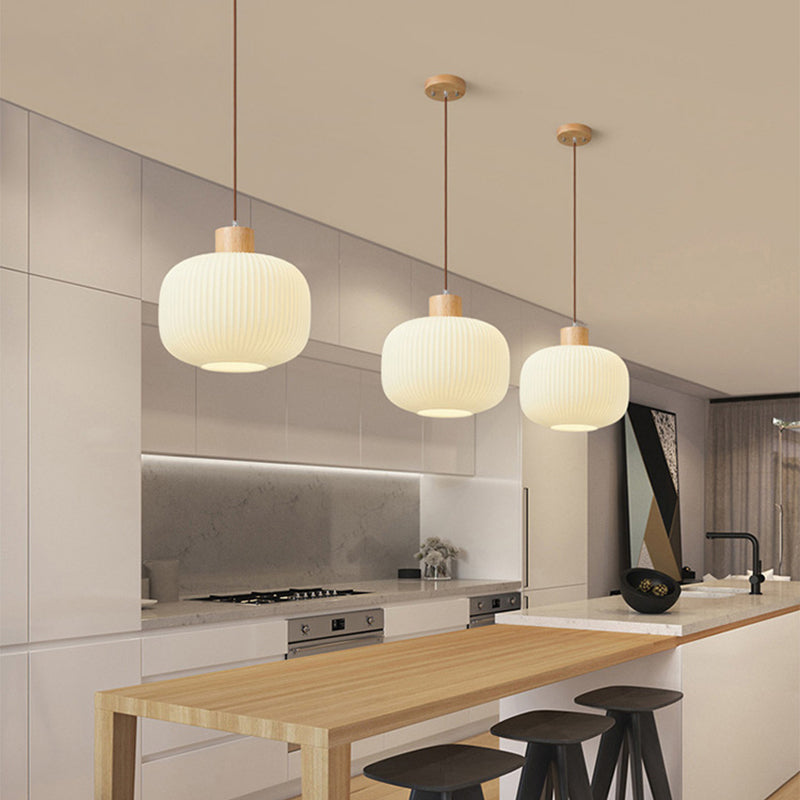 Muto Modern Wood/Glass Pendant Light, White - Neutral Decor