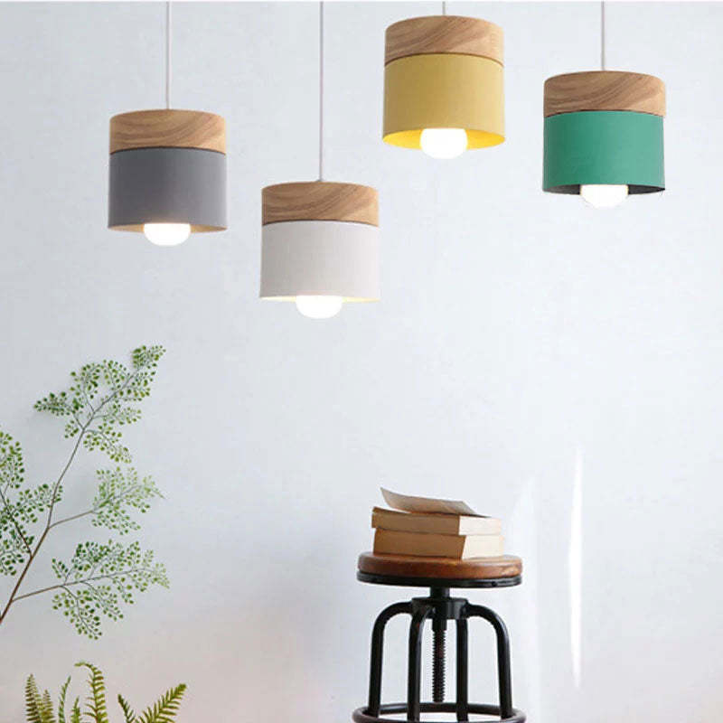 Valentina Modern Can Shape Metal/Wood Pendant Light - Neutral Decor