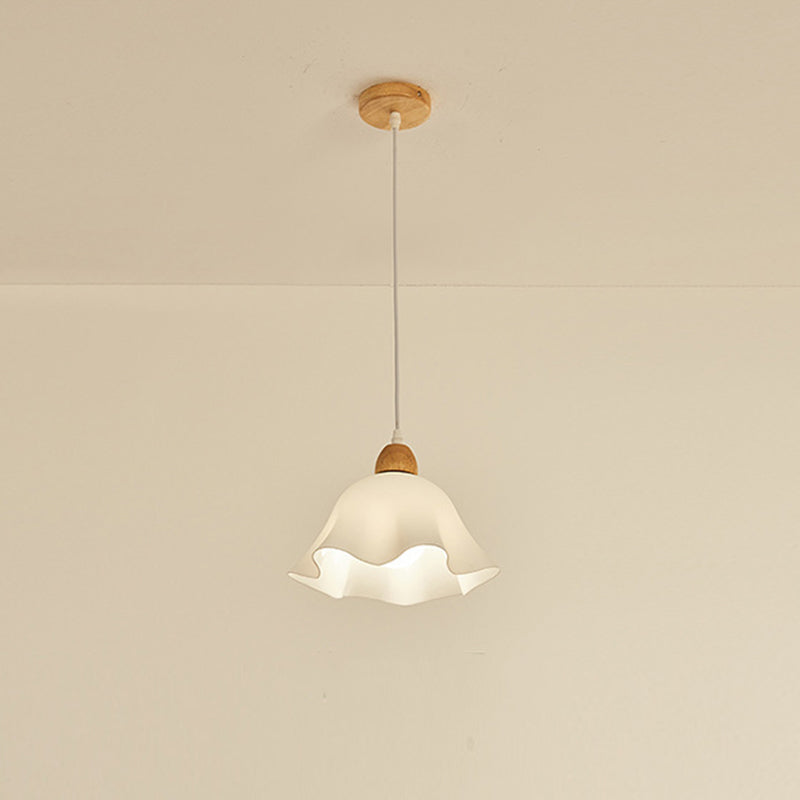 Muto Minimalist Flower Acrylic/Wood Pendant Light, White - Neutral Decor