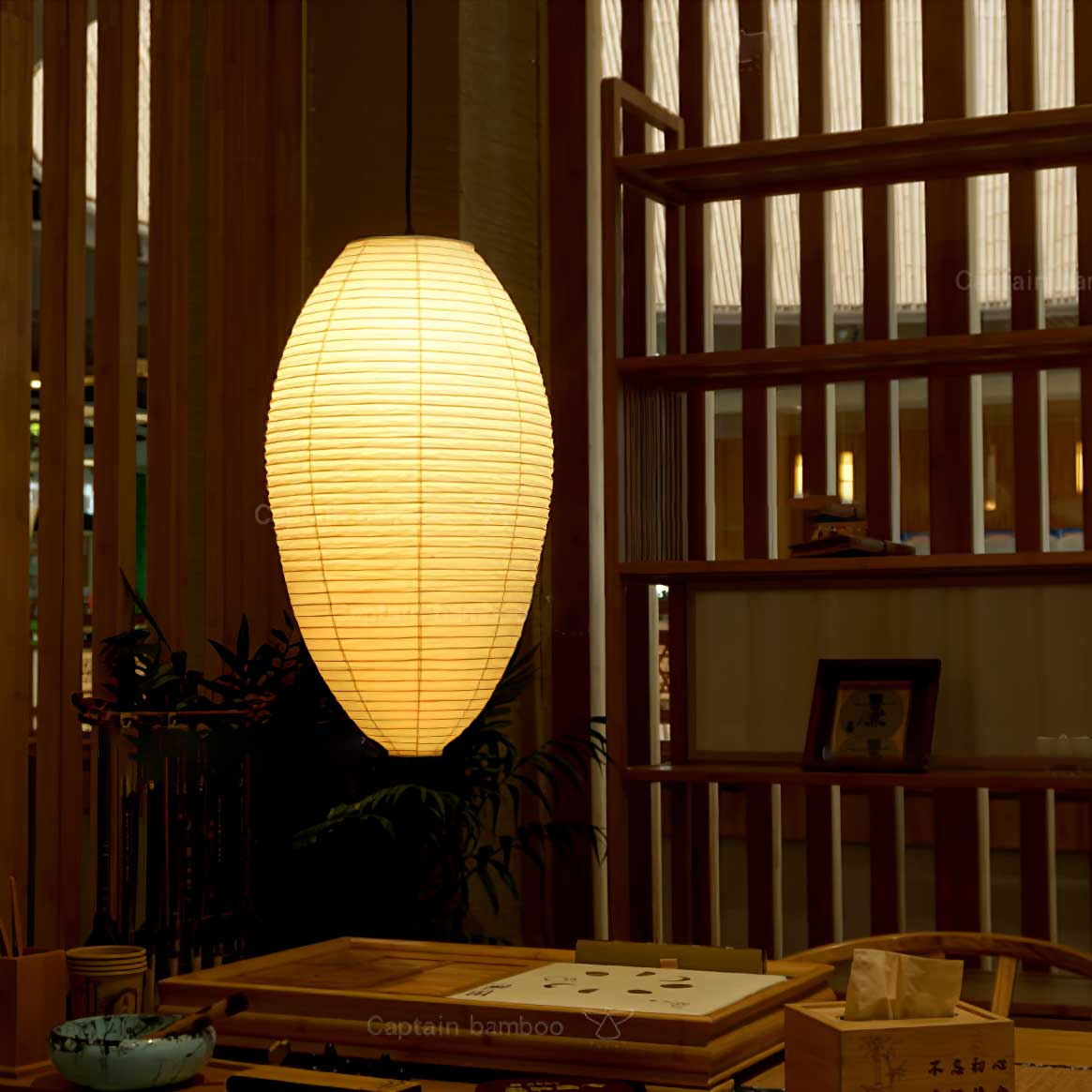 Myraean Modern Minimalist Wabi Chestnut Paper Bamboo Pendant Lamp-Neutral Decor