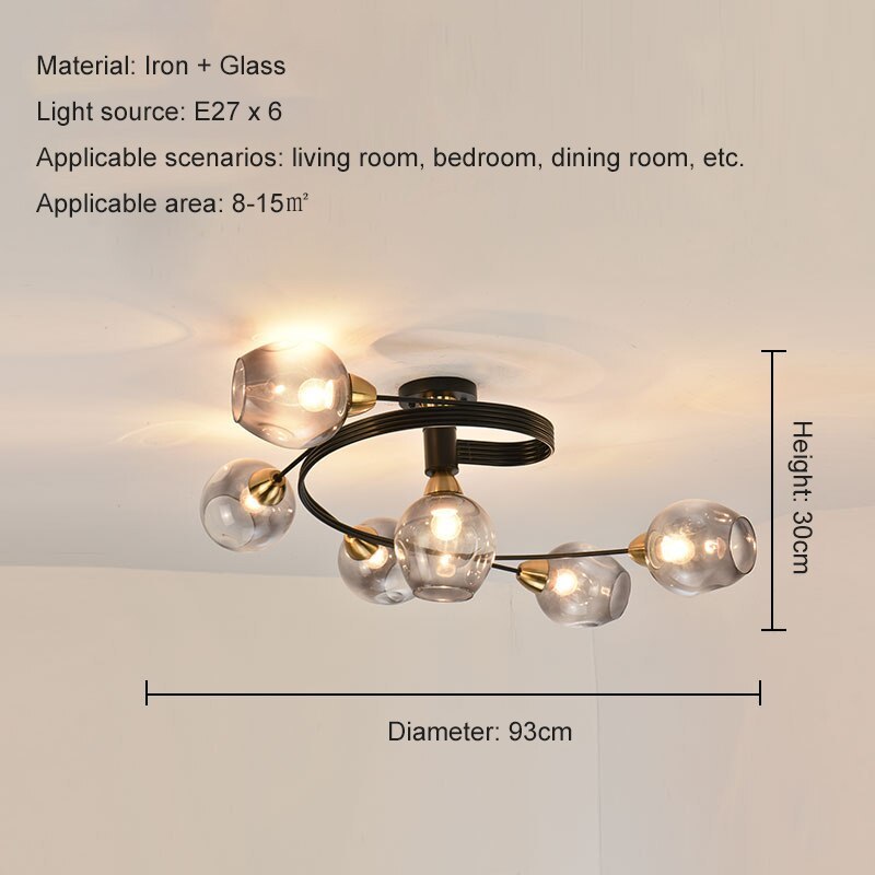 Valentina Flush Mount Ceiling Light, Glass, Black/Gold, Dining Room - Neutral Decor