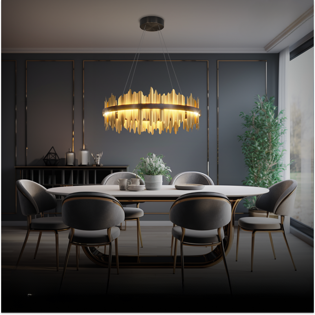 Kristy Industrial Chandelier Cylindrical Metal Black Gold Living Room - Neutral Decor