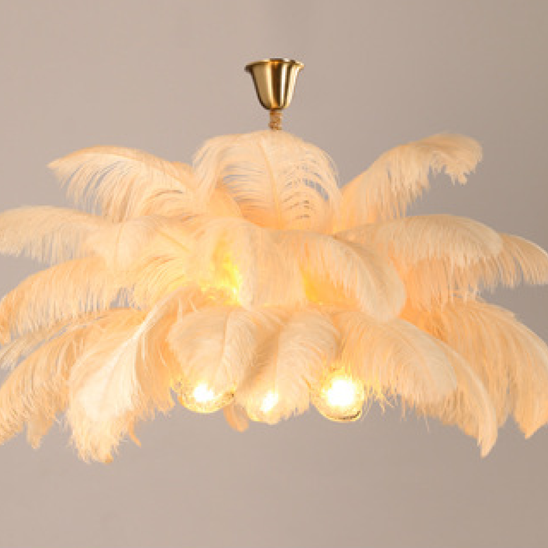 O'Moore Nordic Luxury Pendant Light, Brass/Feather - Neutral Decor