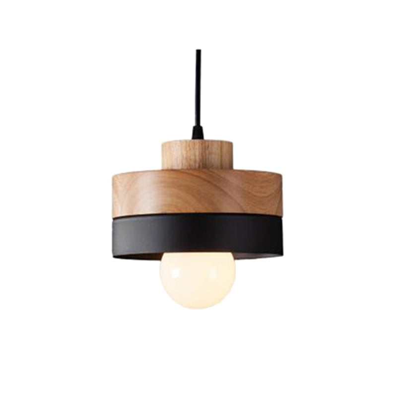 Aria Minimalist Black & White Wood Geometric Pendant Light - Neutral Decor
