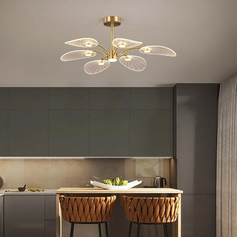Arisha Art Deco Leaf Metal/Acrylic Chandelier, Gold - Neutral Decor