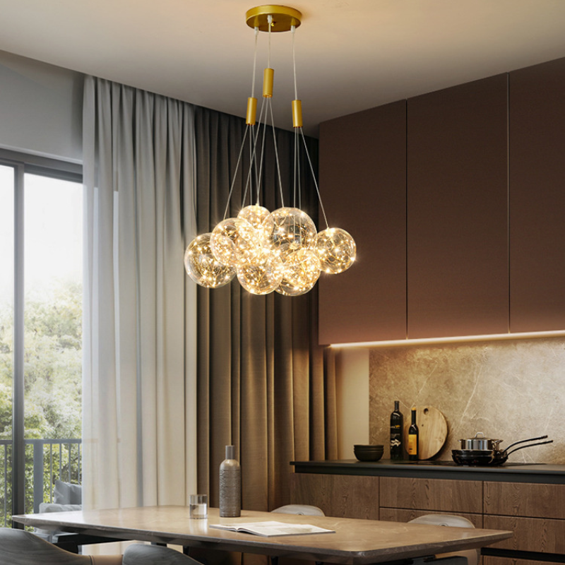 Valentina Glass Globe Bubble Pendant Light LED Stary - Neutral Decor