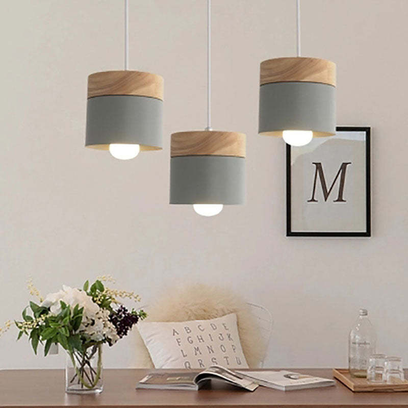 Valentina Modern Can Shape Metal/Wood Pendant Light - Neutral Decor