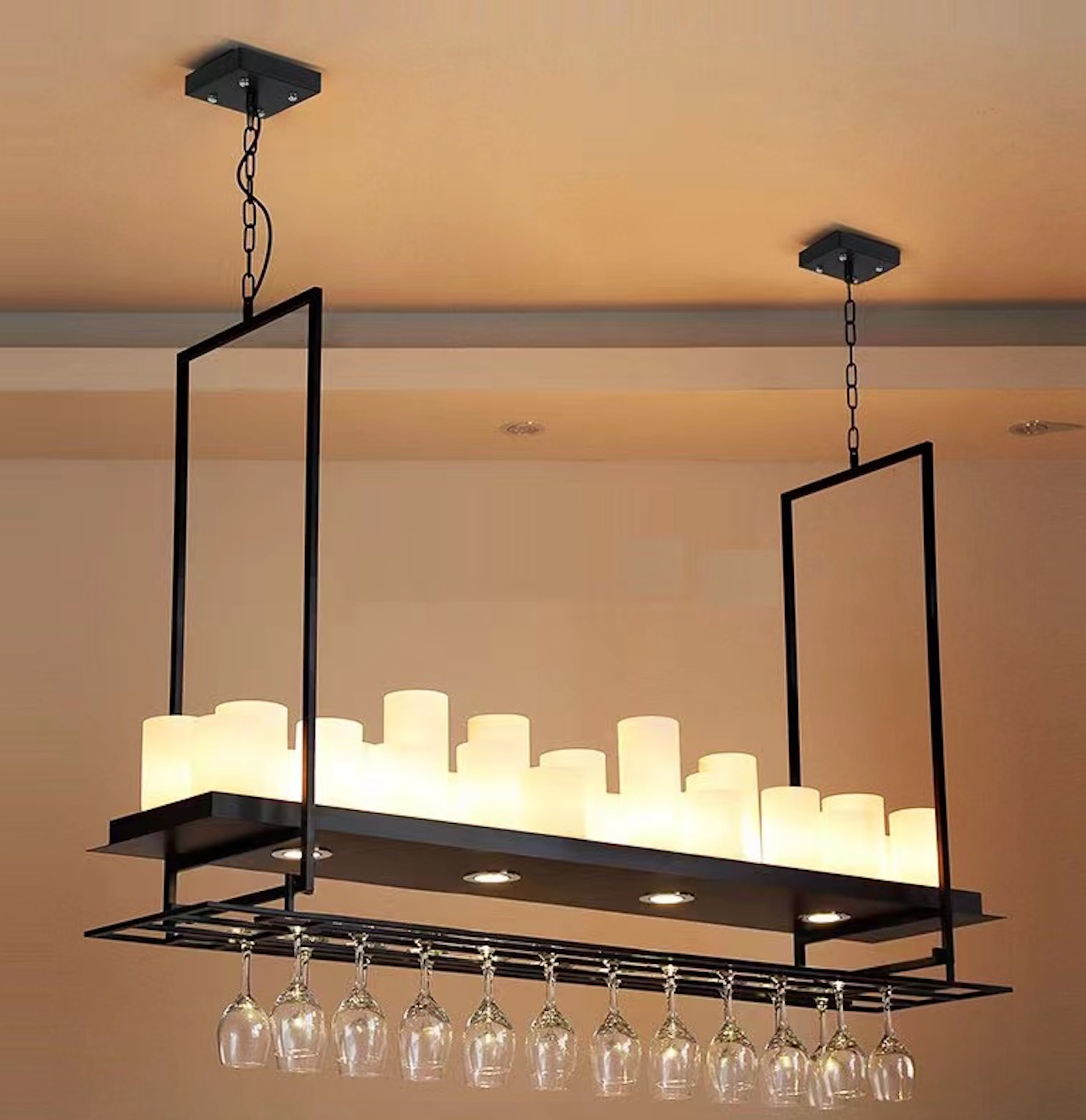 Austin Candle Black Chandeliers for Kitchen Island, Wine Glass Holder - Neutral Decor