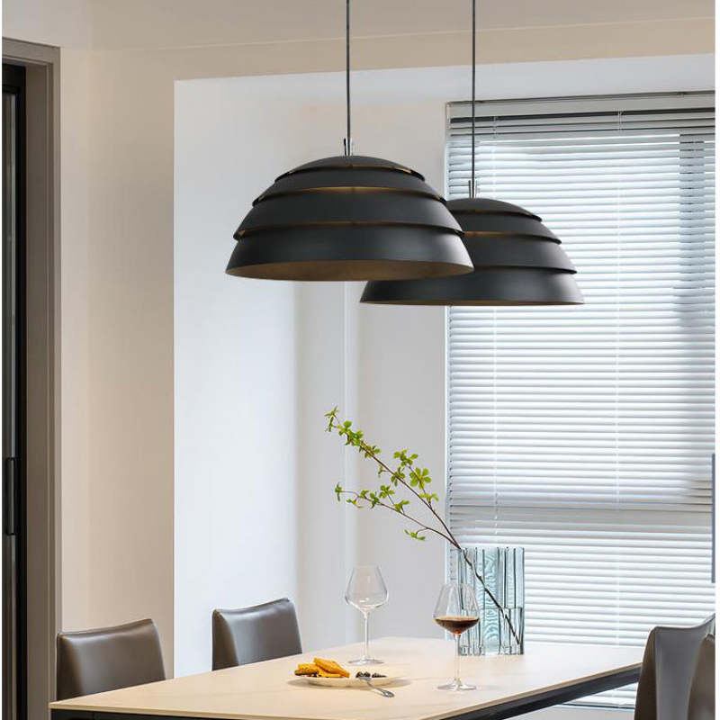 Arisha Design Semi-Globe Metal Pendant Light, Black/White - Neutral Decor