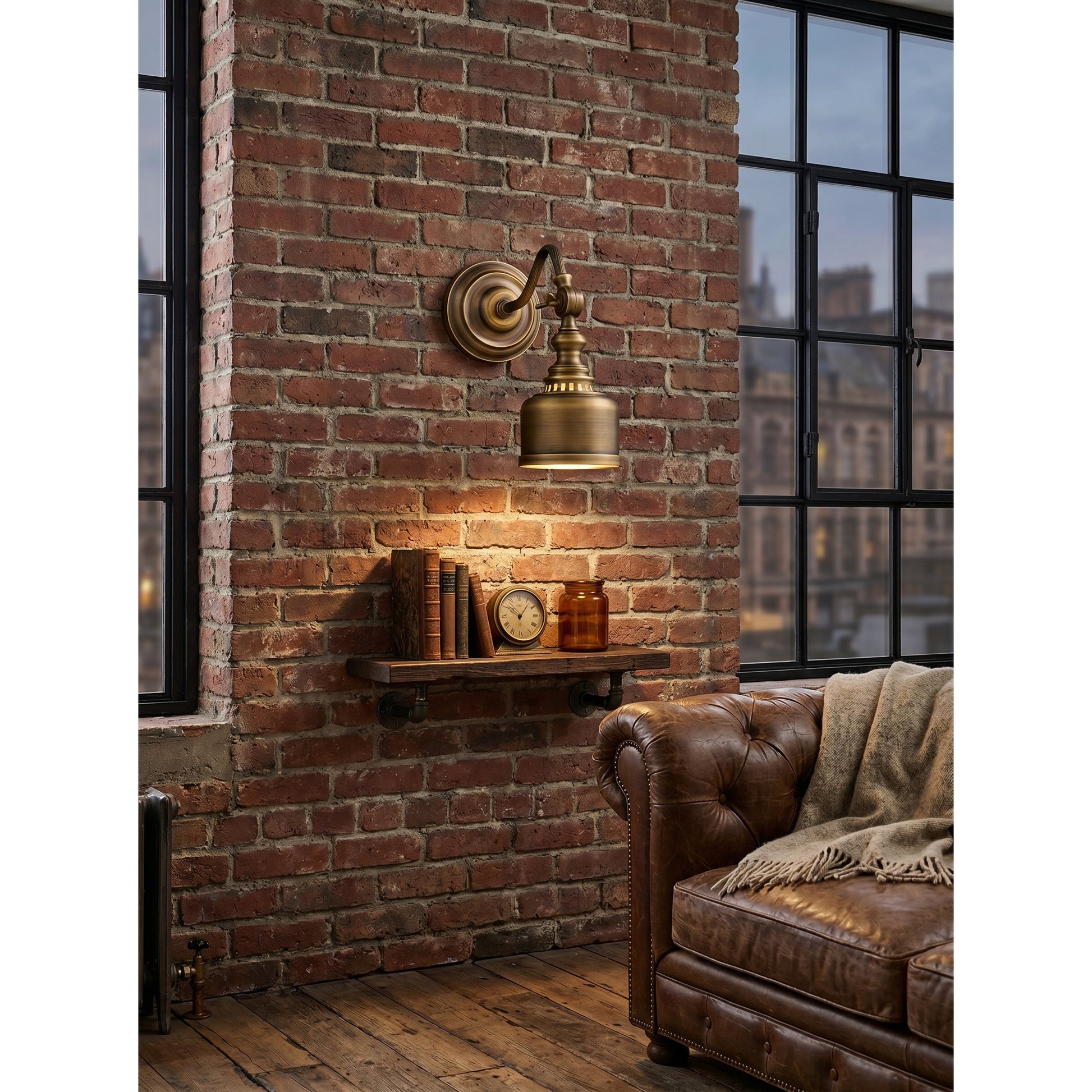 Addison Wall Lamp shown with a recommended warm white LED bulb.