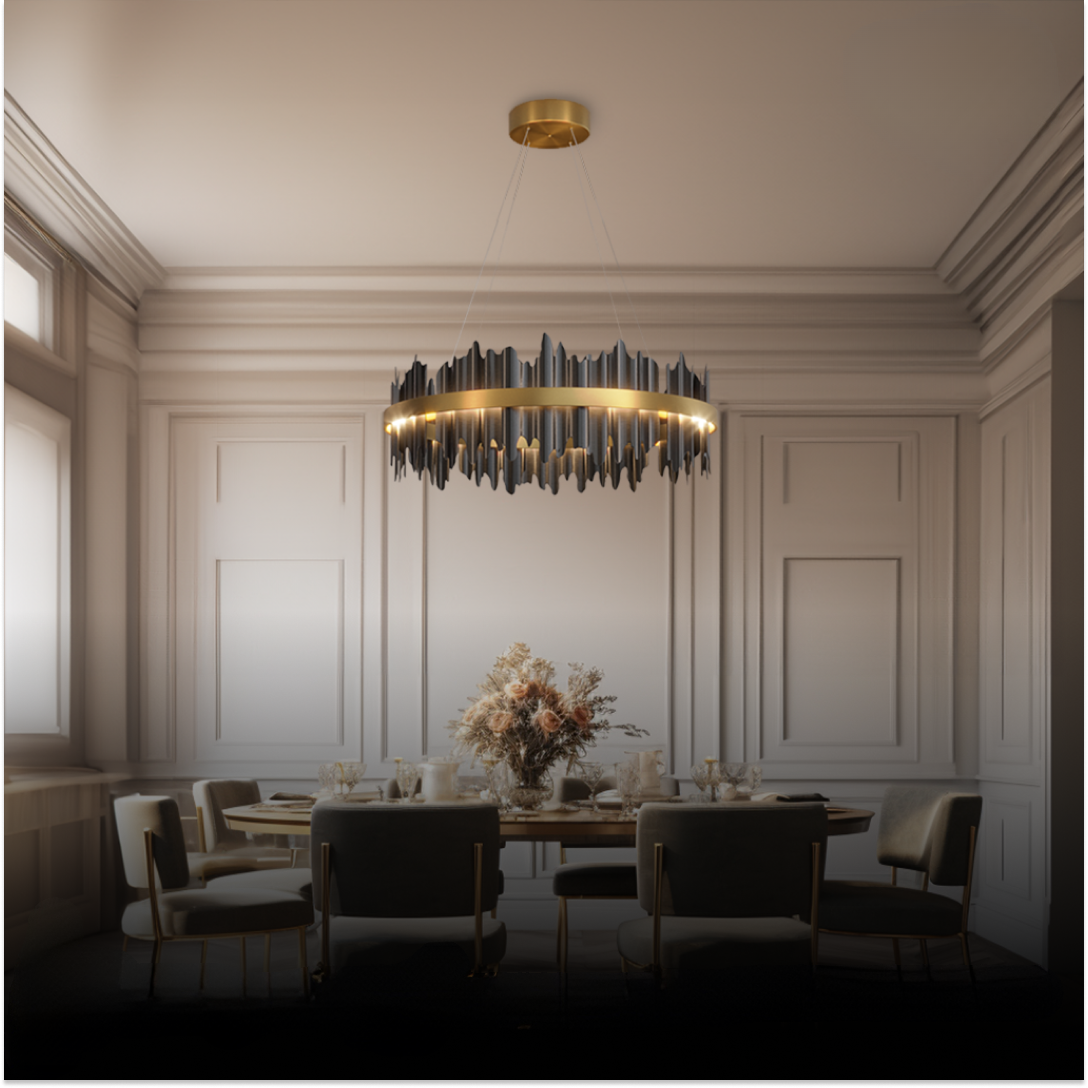 Kristy Industrial Chandelier Cylindrical Metal Black Gold Living Room - Neutral Decor