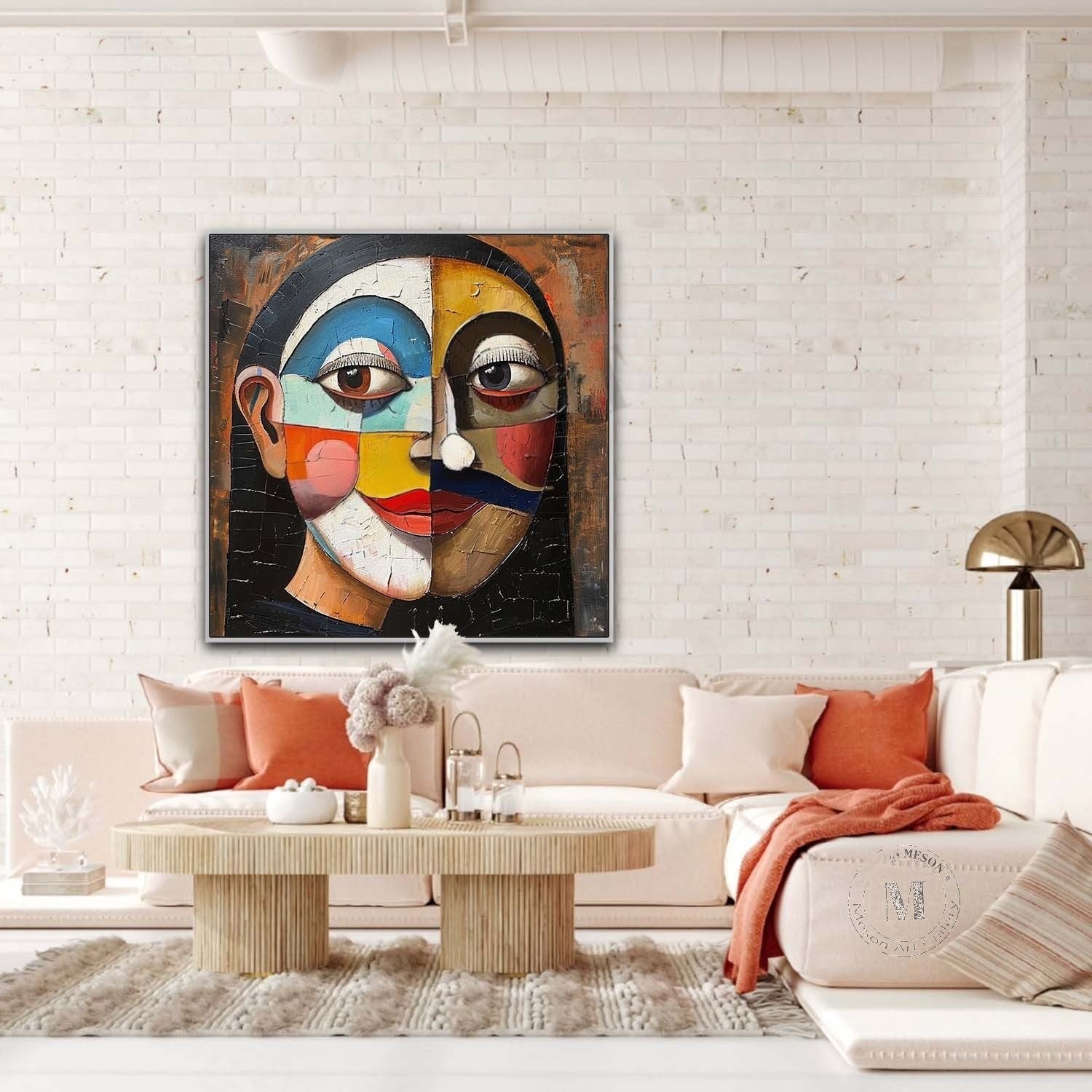 Wall Art Square Cubist Portrait Geometric - Neutralighting