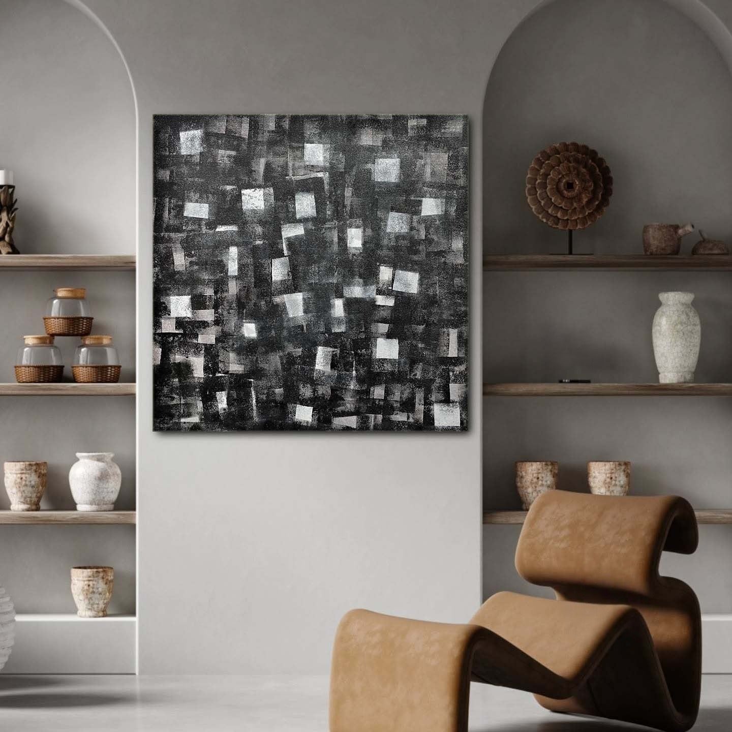 Wall art Monochrome Square Mosaic Painting - Neutralighting