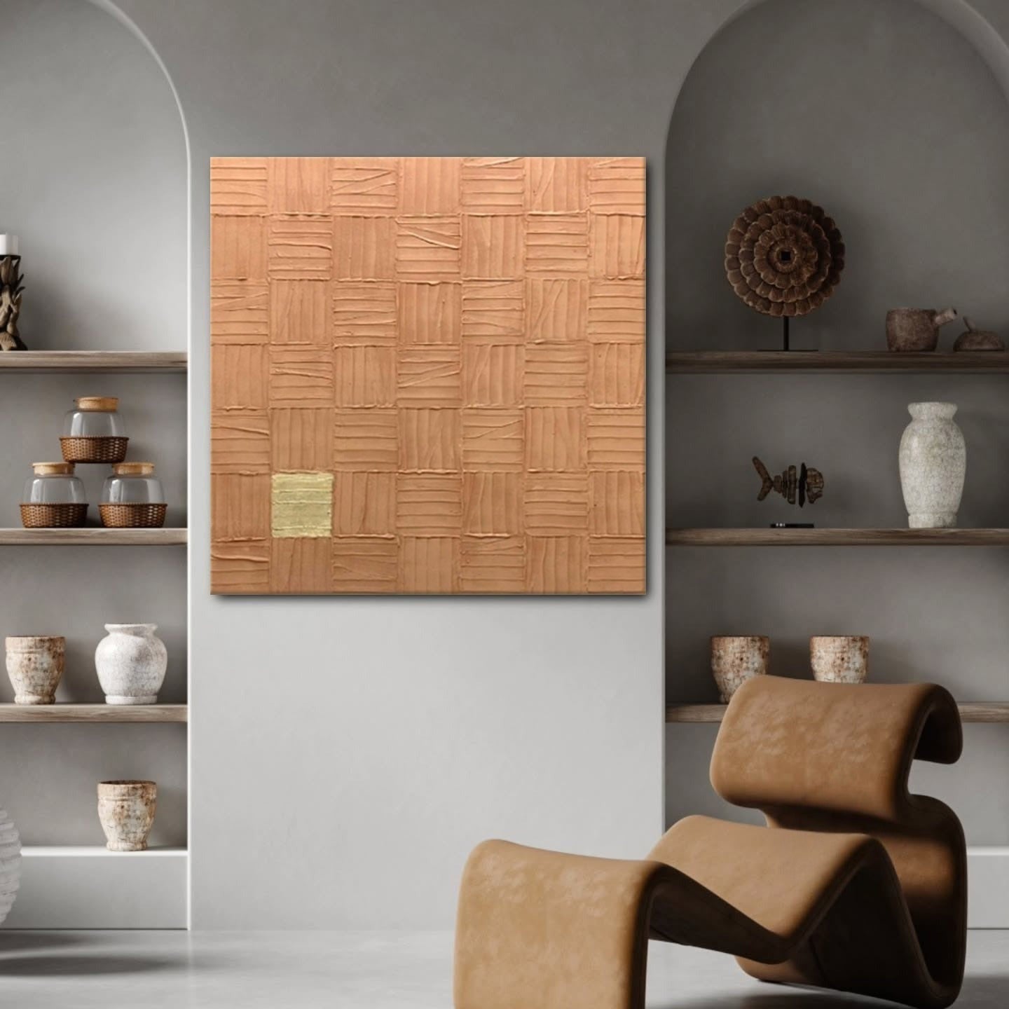 Wall Art Square 3D Impasto Woven Geometric - Neutralighting