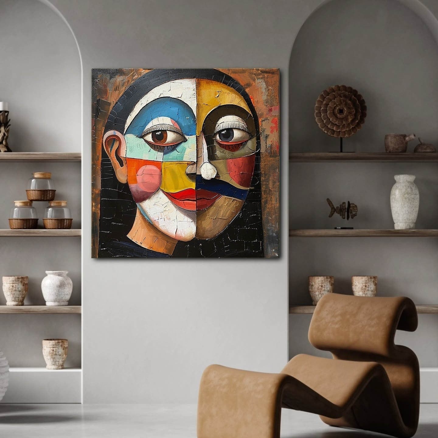 Wall Art Square Cubist Portrait Geometric - Neutralighting