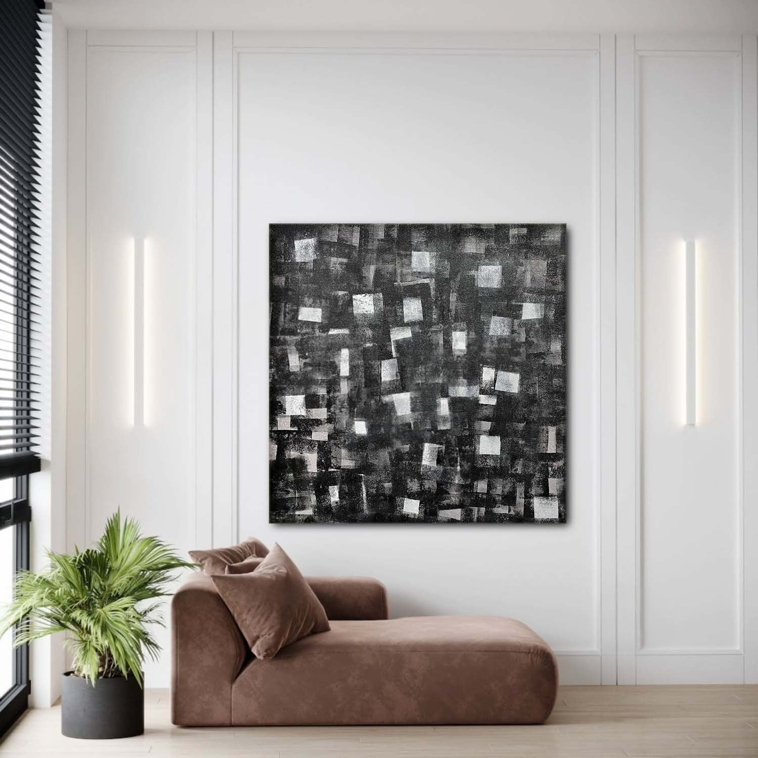 Wall art Monochrome Square Mosaic Painting - Neutralighting