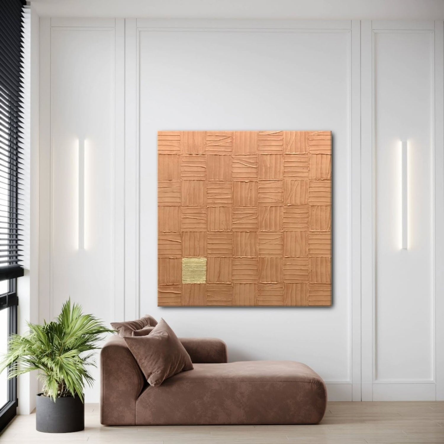 Wall Art Square 3D Impasto Woven Geometric - Neutralighting