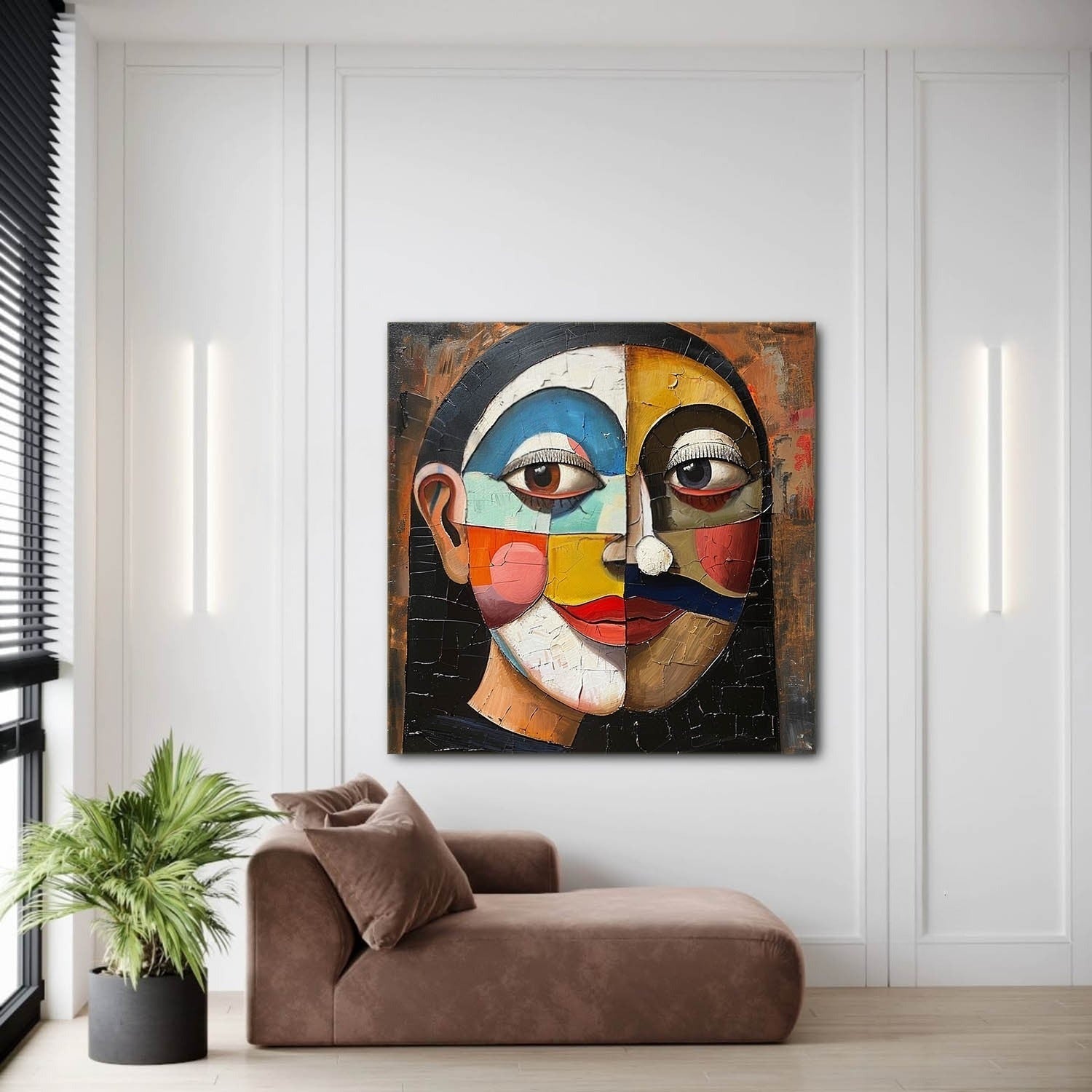 Wall Art Square Cubist Portrait Geometric - Neutralighting