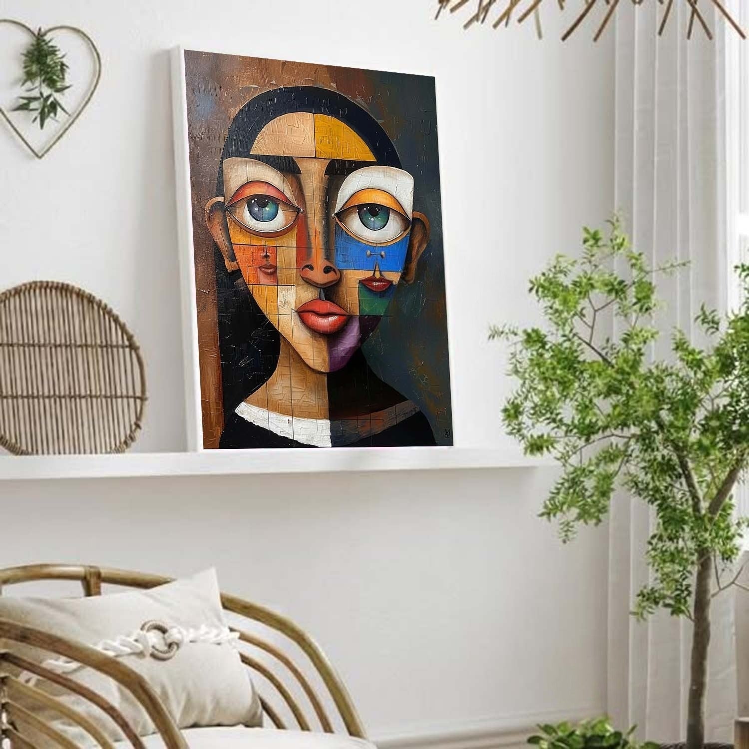 Wall Art Vertical Cubist Portrait Geometric - Neutralighting
