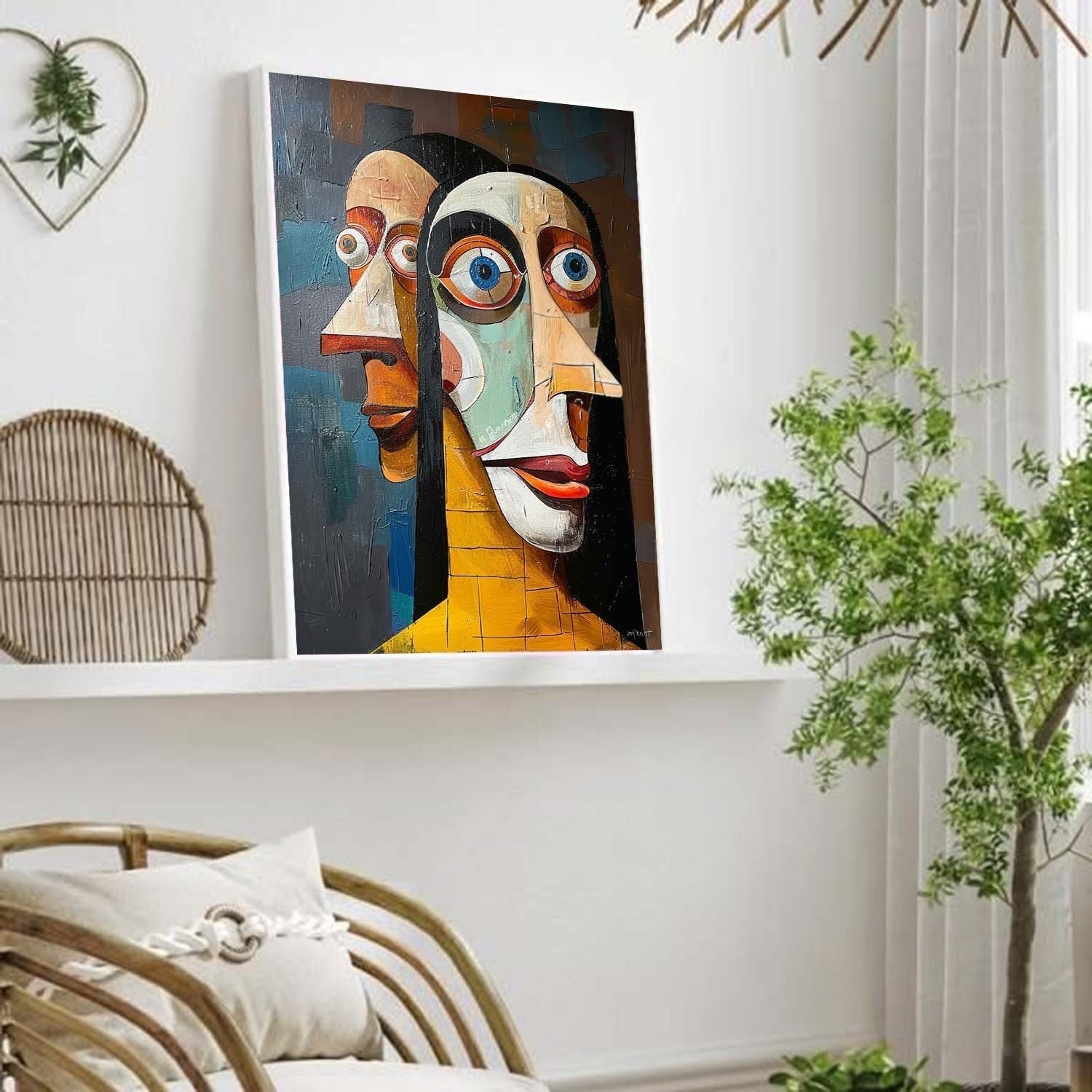 Wall Art Vertical Cubist Double Portrait - Neutralighting