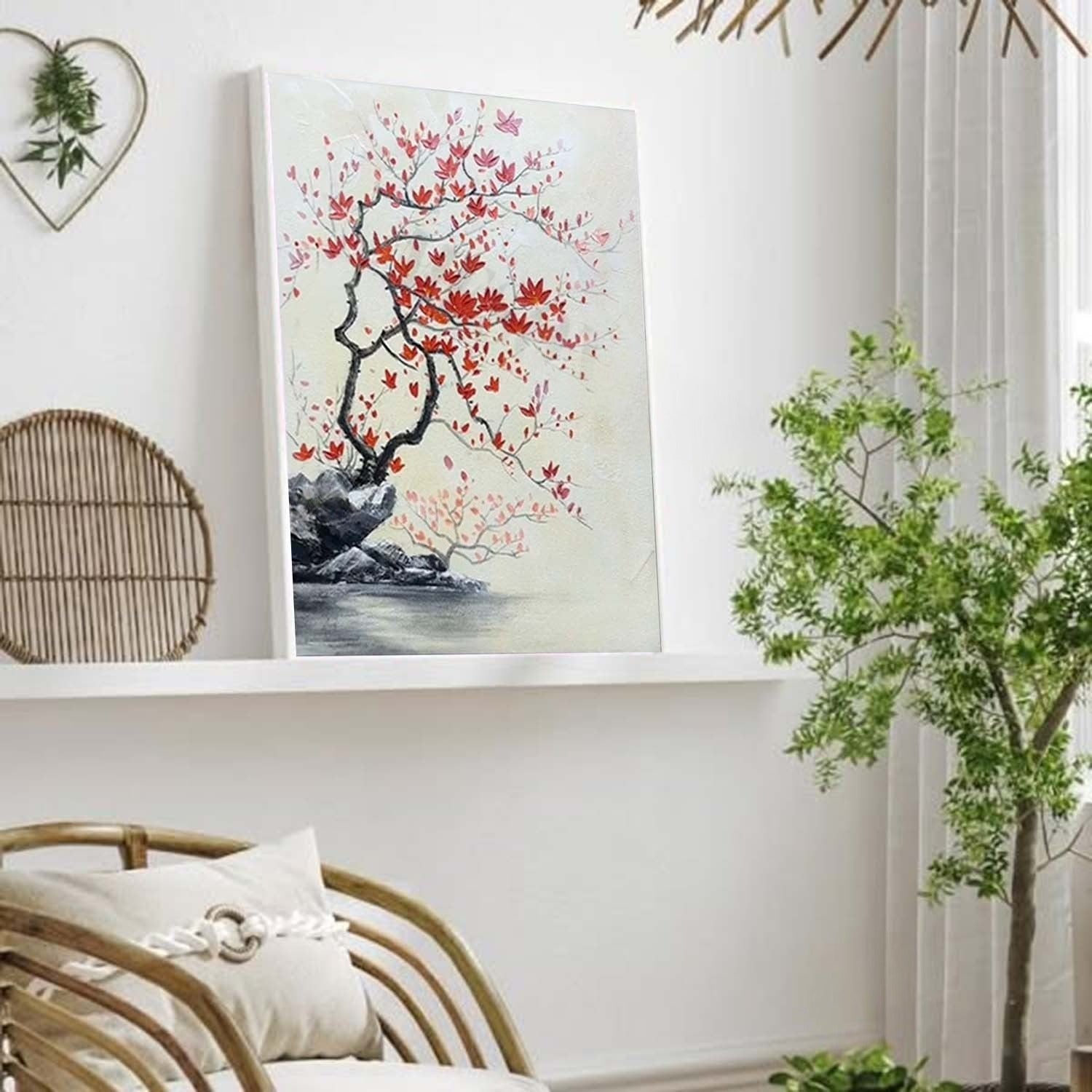 Wall Art Oriental Maple Blossom Rock Landscape - Neutralighting