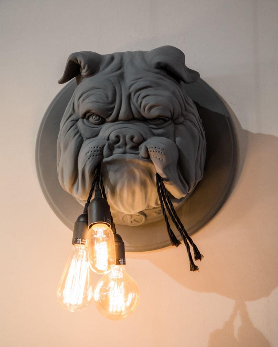 Umeri Wall Lamp Bulldog Sculpture Whimsical-Neutral Decor