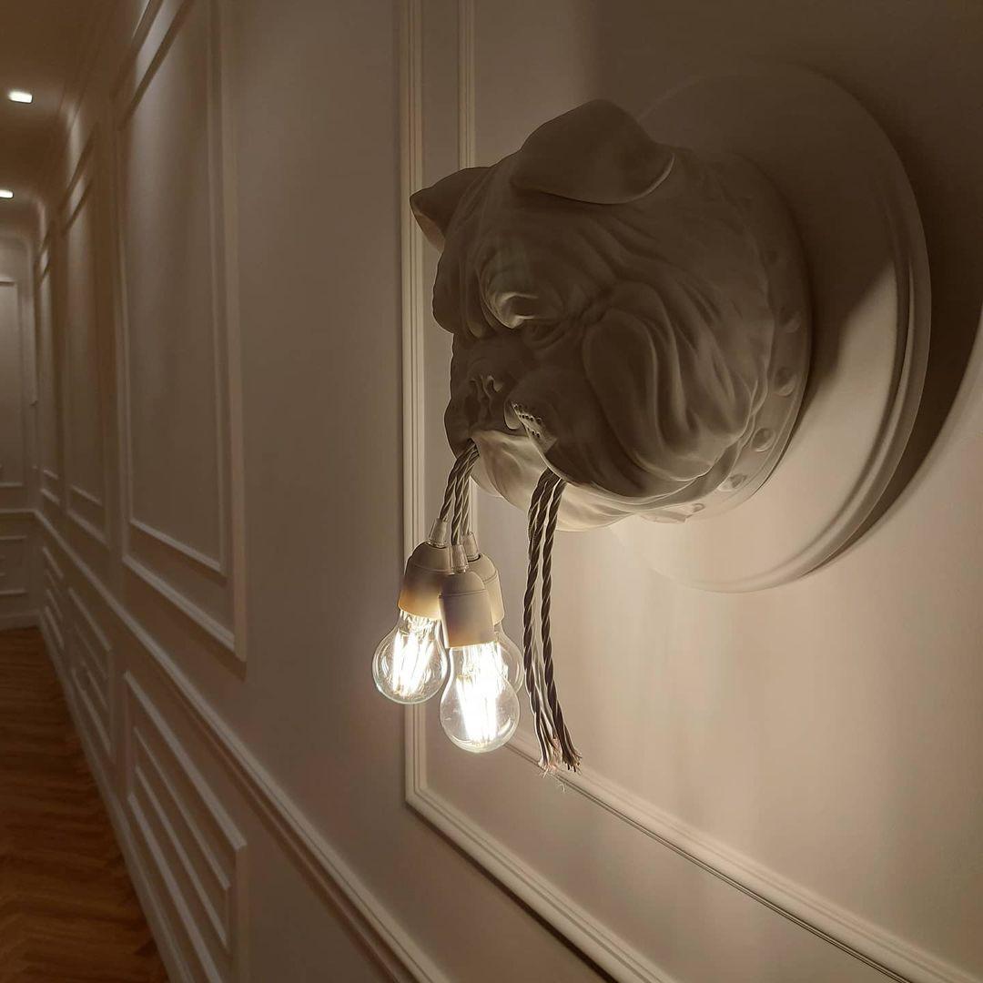 Umeri Wall Lamp Bulldog Sculpture Whimsical-Neutral Decor