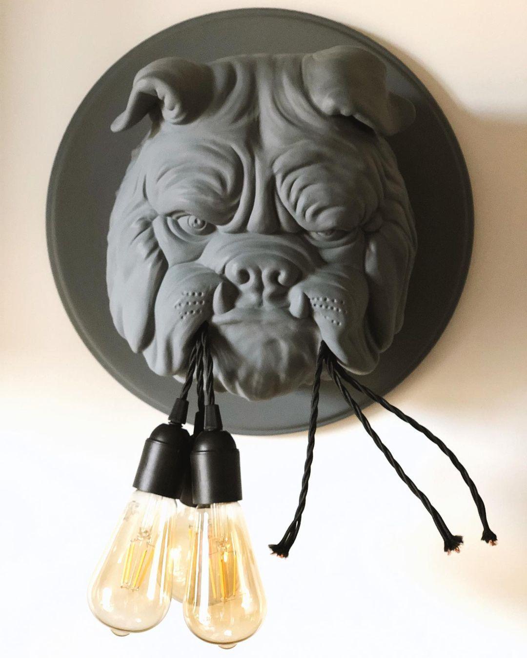 Umeri Wall Lamp Bulldog Sculpture Whimsical-Neutral Decor
