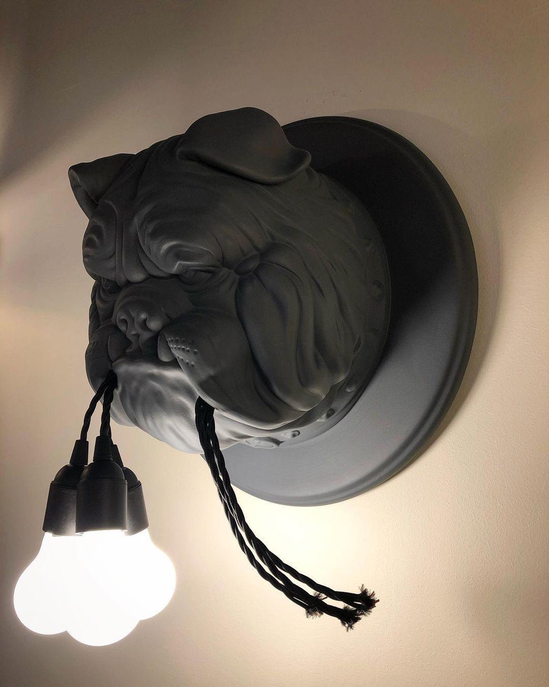Umeri Wall Lamp Bulldog Sculpture Whimsical-Neutral Decor