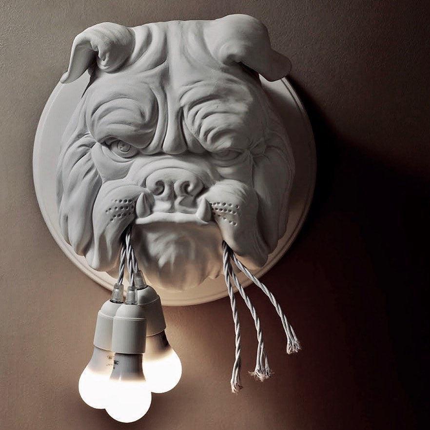 Umeri Wall Lamp Bulldog Sculpture Whimsical-Neutral Decor
