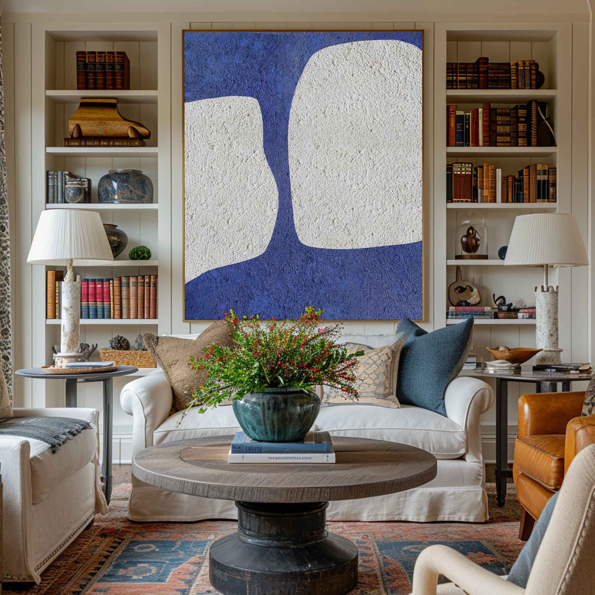 Large Blue And White Minimalist Painting ABAV61 - Neutralighting