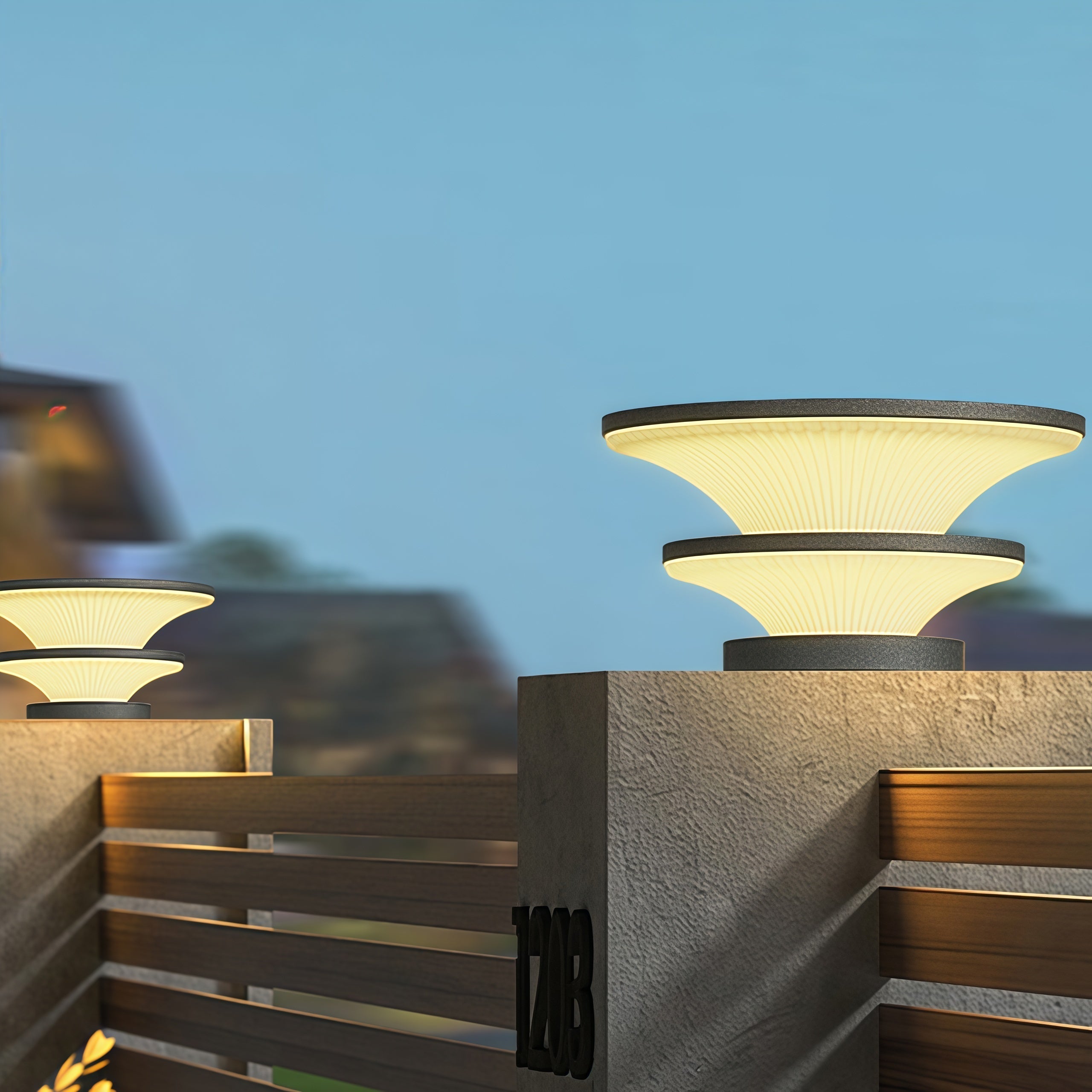 Elijah Round Modern Steel Outdoor Patio Pillar Lights