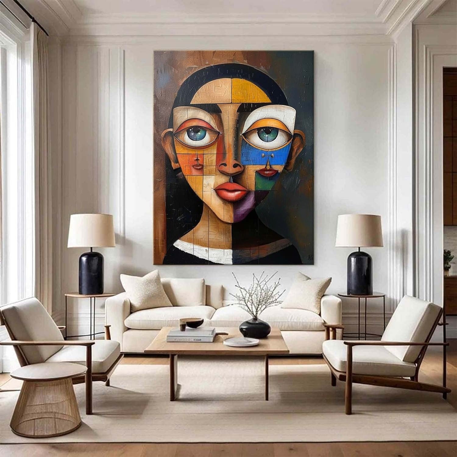 Wall Art Vertical Cubist Portrait Geometric - Neutralighting