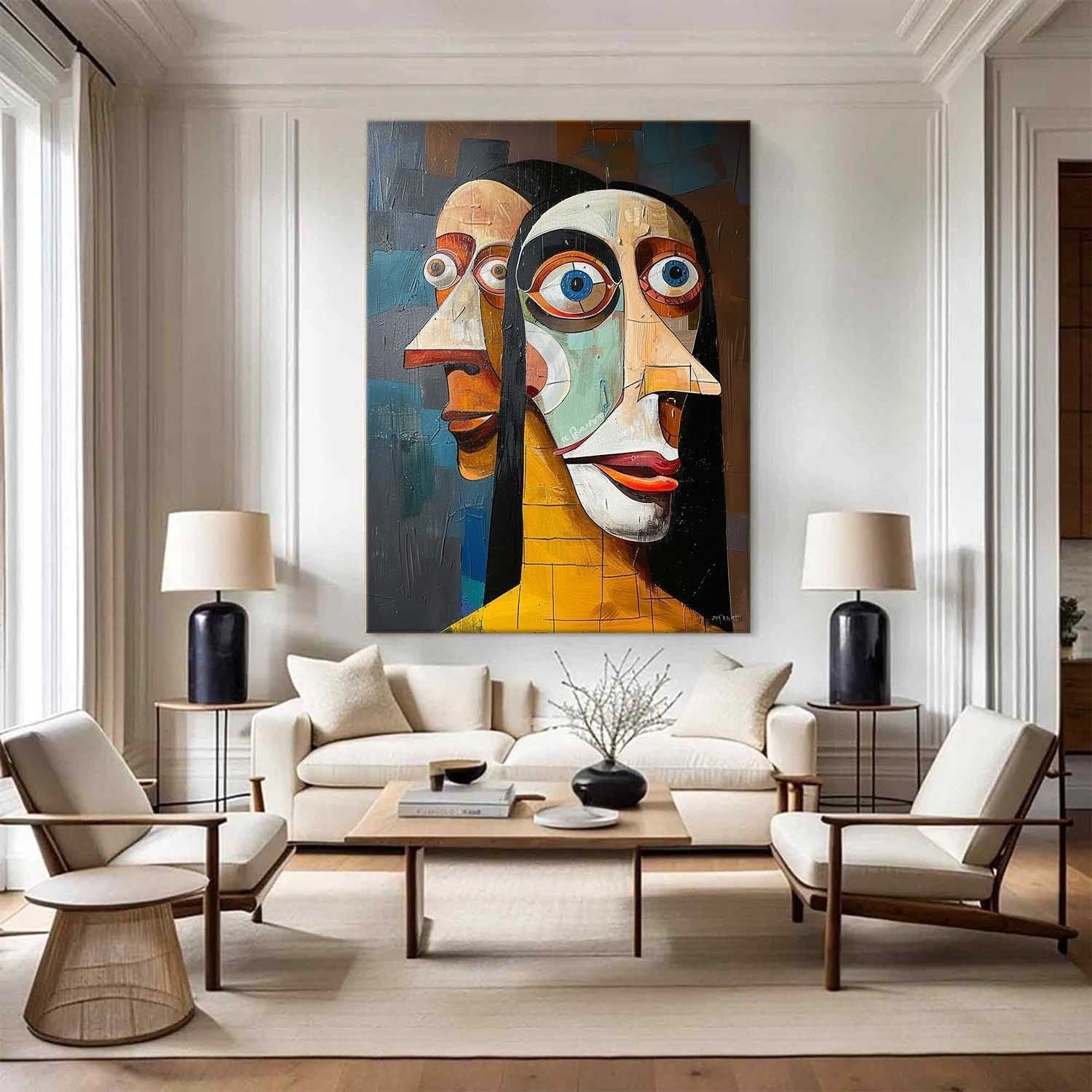Wall Art Vertical Cubist Double Portrait - Neutralighting