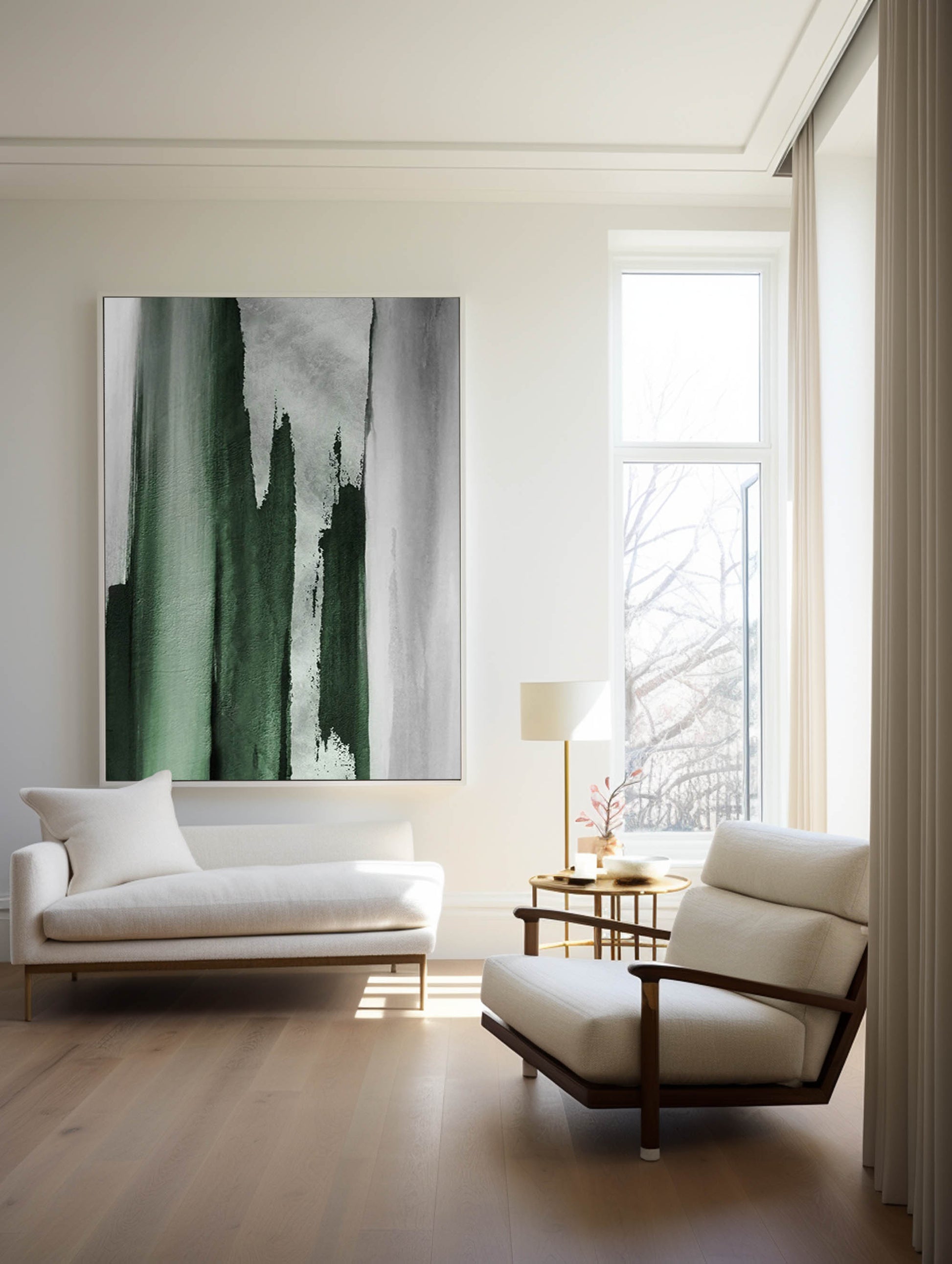 Green And Gold Abstract Painting ABAV132 - Neutralighting
