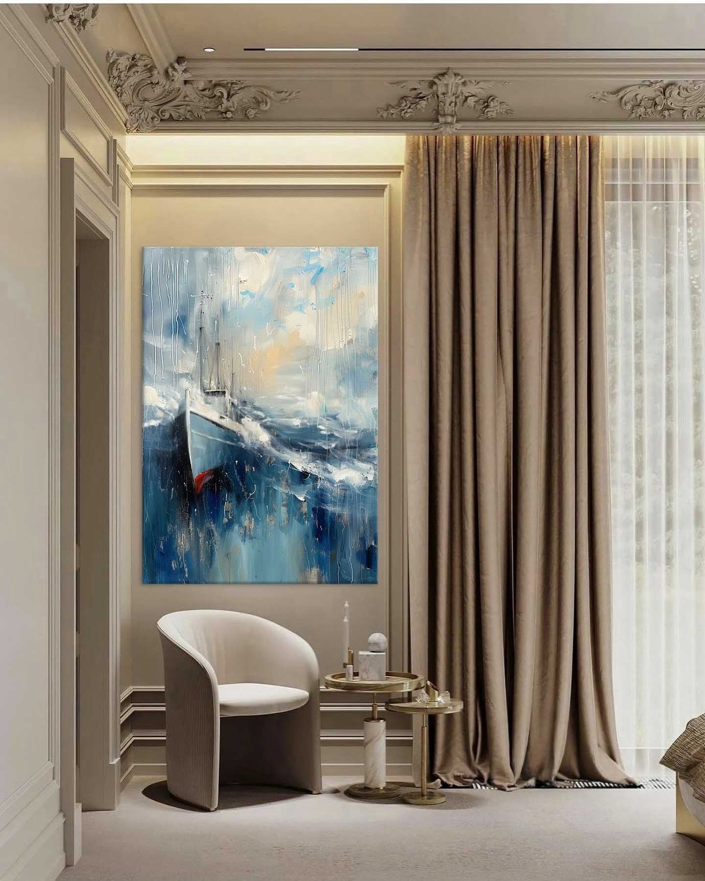 Wall Art Vertical Abstract Sailing Boat - Neutralighting