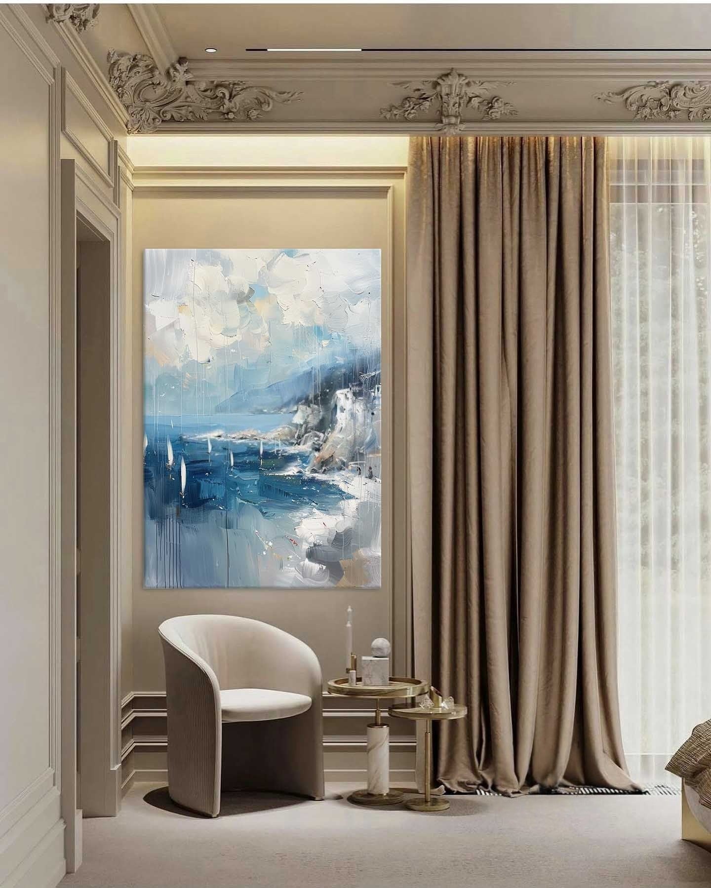Wall Art Coastal Sailboats Rainy Seascape - Neutralighting
