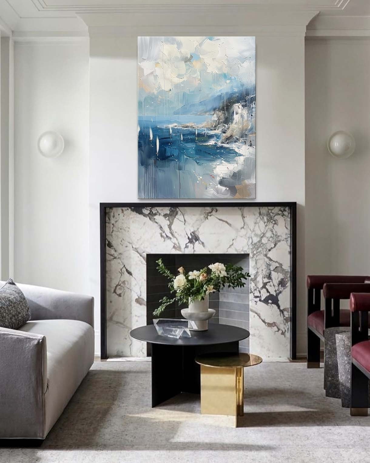 Wall Art Coastal Sailboats Rainy Seascape - Neutralighting
