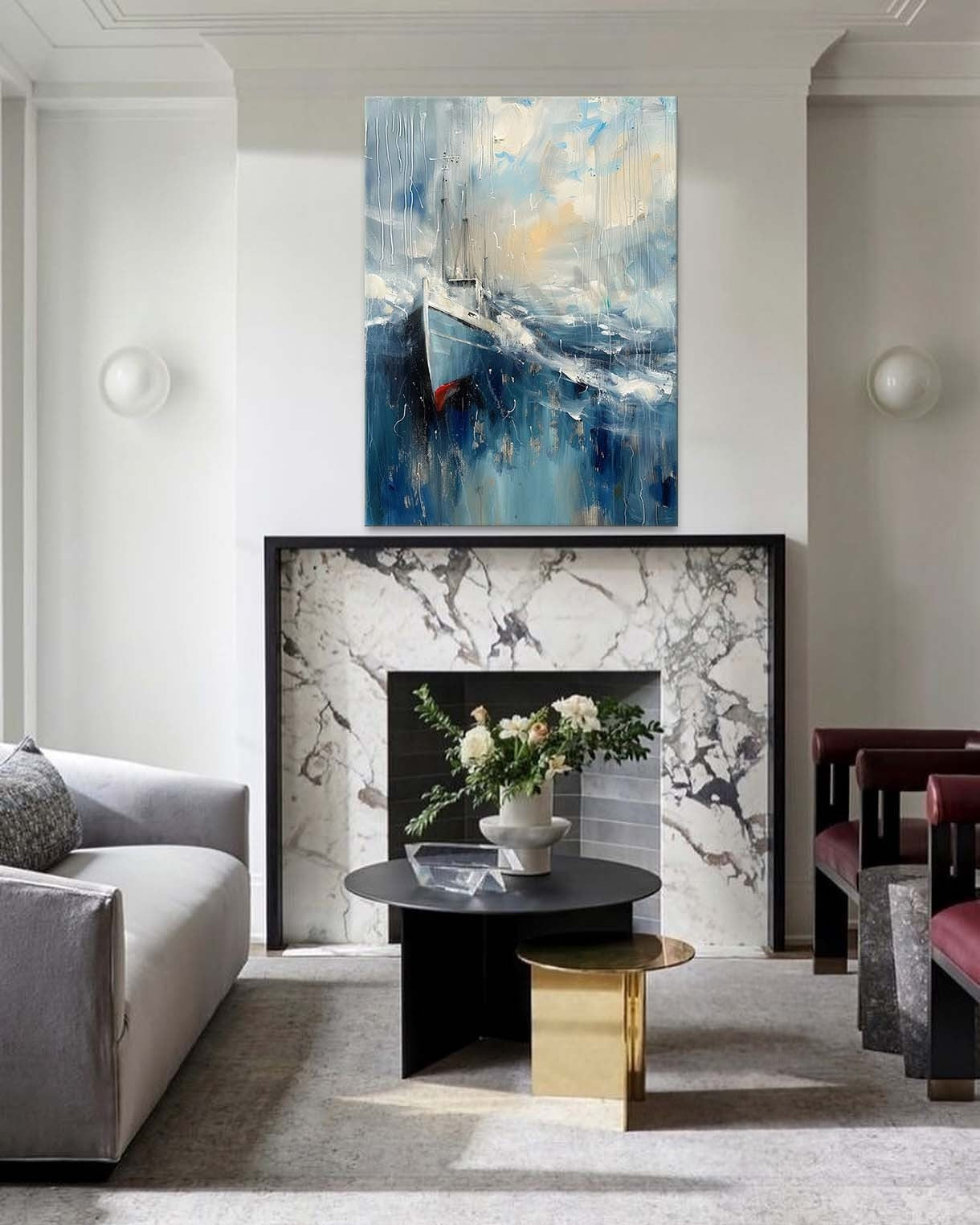 Wall Art Vertical Abstract Sailing Boat - Neutralighting