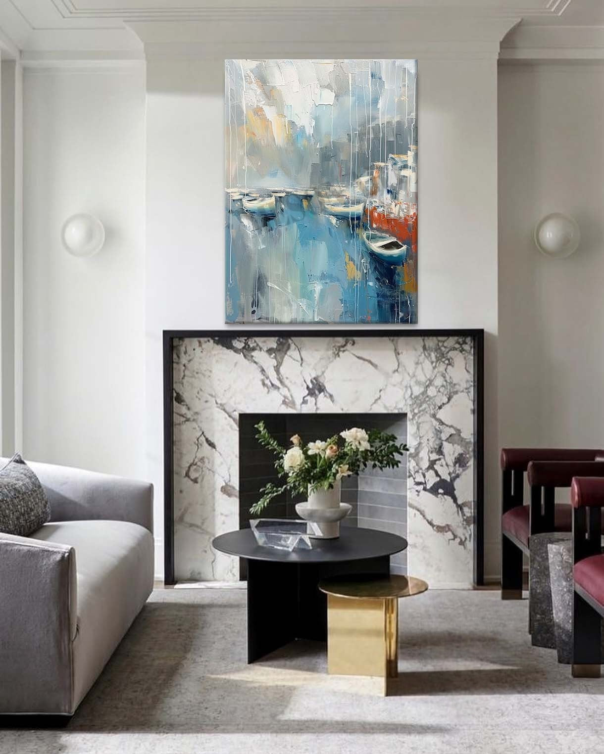 Wall Art Vertical Abstract Coastal Harbor - Neutralighting