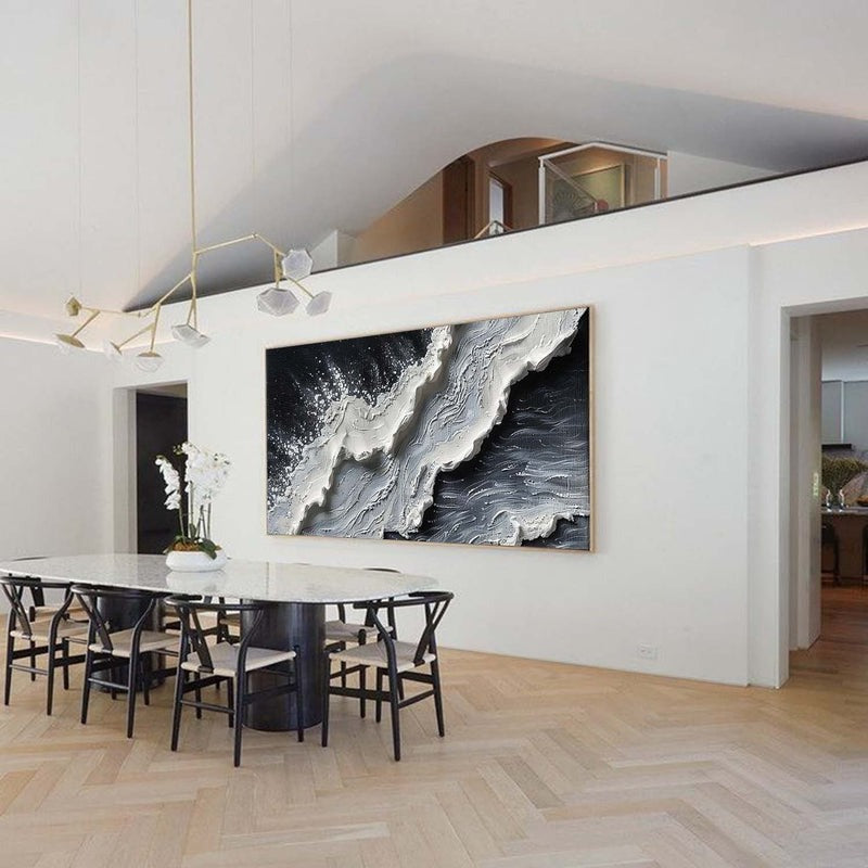 Wall Art Impressionist 3D Ocean Wave Black - Neutralighting