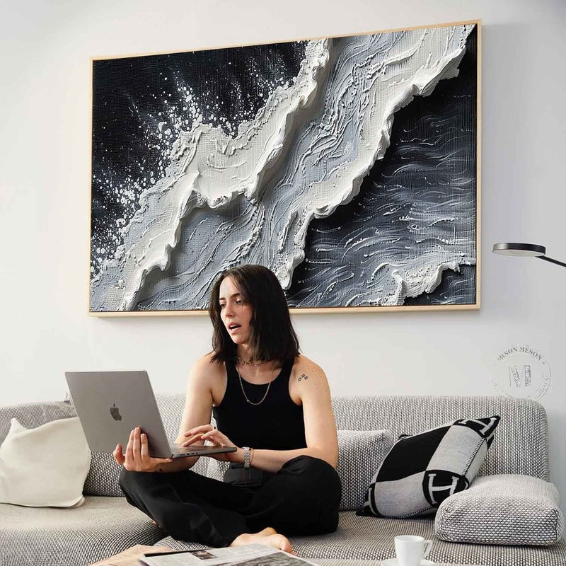 Wall Art Impressionist 3D Ocean Wave Black - Neutralighting